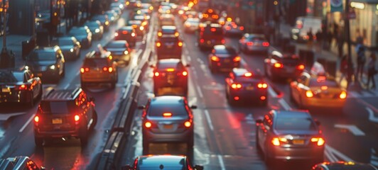 Bustling City Traffic at Night with Blurred Motion and Illuminated Vehicles