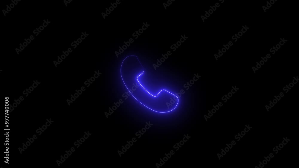 Poster neon circle line calling icon concept animation on the black background. glowing neon line telephone