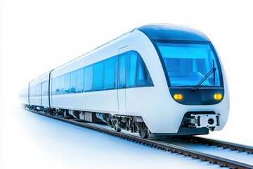 Fototapeta premium An electric commuter train with large windows, energy-efficient transport, isolated on white background