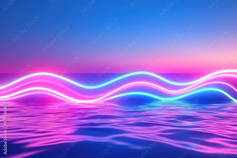 Poster vibrant waves of light reflect on tranquil water, creating a stunning interplay of color and serenit