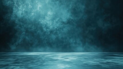 A blue sky with a misty haze in the background. The sky is filled with clouds and the mist is thick and heavy. Scene is calm and serene, with the misty haze adding a sense of mystery