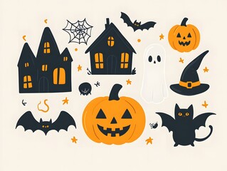 Halloween element collection on white background