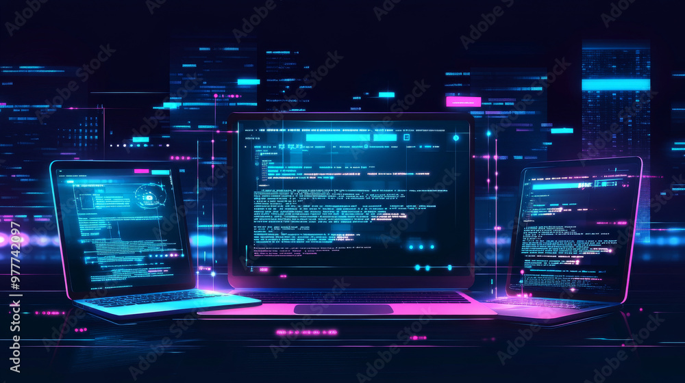 Poster a web development concept featuring a responsive layout for internet sites or apps across various de