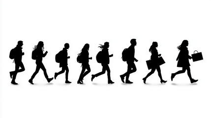 Shopping Frenzy Silhouette, silhouettes of people running toward a sale banner, with copy space, Black Friday