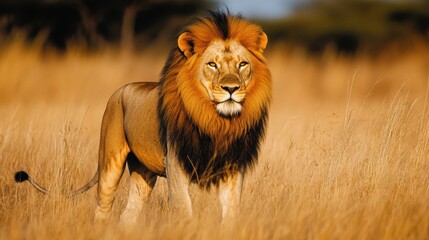 A majestic lion in the African savannah, 50 keywords