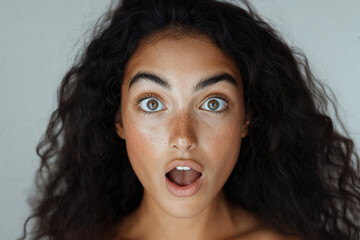 Surprised Woman with Wide Eyes and Open Mouth Close-Up