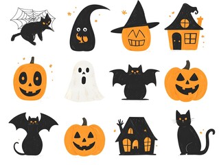 Halloween element collection on white background