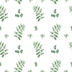 Seamless pattern with fern and leaves