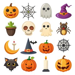 Halloween element collection on white background