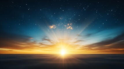 Obraz premium Stars shining in night sky, open horizon, wisps of clouds, gentle darkness.