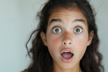 Surprised Young Girl with Wide Eyes and Open Mouth Close-Up