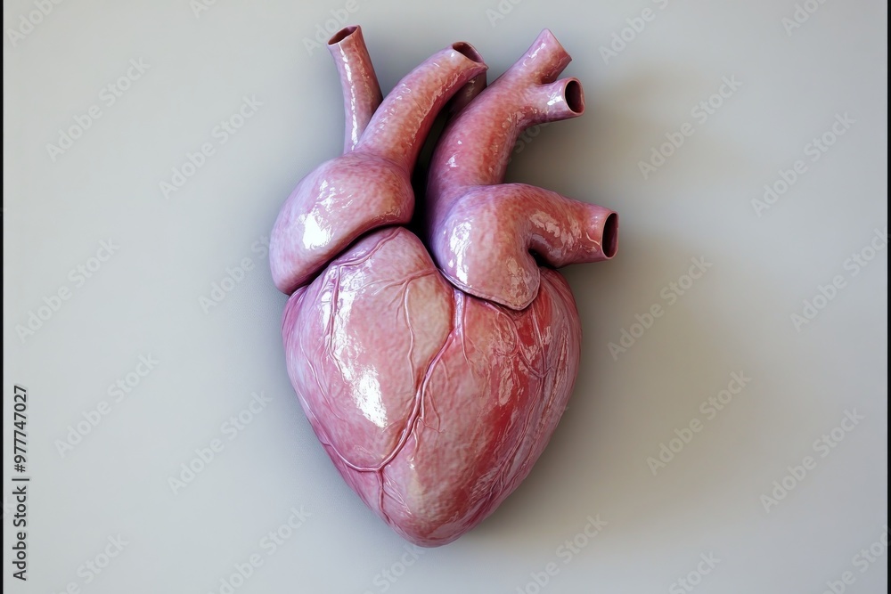 Poster anatomically accurate heart model with vascular system highlighted in a clean studio setting