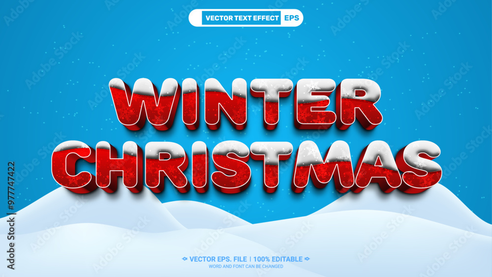Poster winter christmas red glossy winter editable 3d vector text style effect with ice background