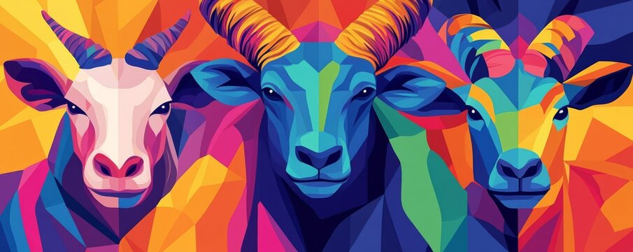 Abstract representation of zodiac signs using vibrant colors and geometric shapes, modern art style