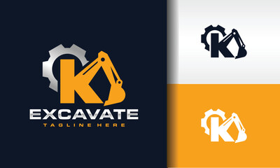 letter K excavator gear logo