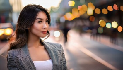 Fototapeta premium beautiful young woman in the city centre, AI generated