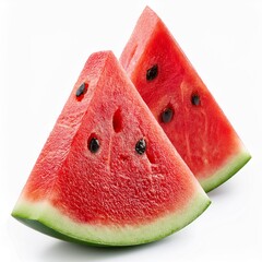 two slices of watermelon isolated on white background