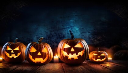 Spooky jack-o'-lanterns glow