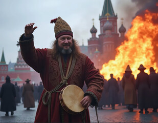 Shaman dances near Moscow Kremlin
