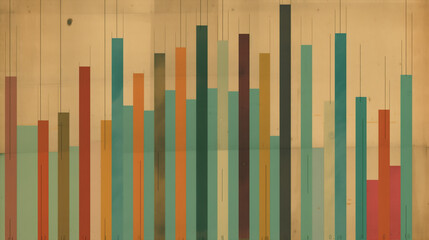 Vintage abstract bar chart with earthy tones on textured background