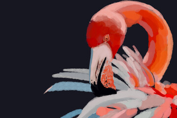 Vibrant watercolor illustration of exotic tropical birds, featuring a majestic flamingo, a colorful lilac-breasted roller, and a striking red parrot. Perfect for nature, wildlife, and artistic designs