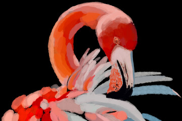 Vibrant watercolor illustration of exotic tropical birds, featuring a majestic flamingo, a colorful lilac-breasted roller, and a striking red parrot. Perfect for nature, wildlife, and artistic designs