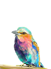 Beautiful watercolor illustration of a vibrant lilac-breasted roller, a striking red parrot, and a majestic flamingo. Perfect for wildlife lovers, tropical art enthusiasts, and nature-inspired designs