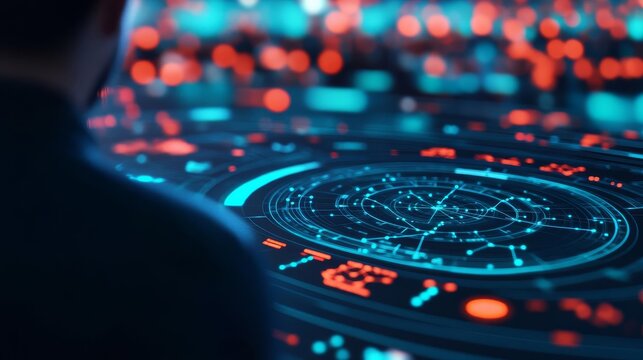 Digital interface showing real-time astrological readings for a crowd, dynamic and interactive