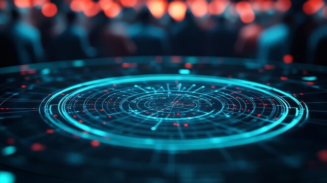 Digital interface showing real-time astrological readings for a crowd, dynamic and interactive