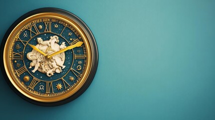 Obraz premium Illustration of a cosmic clock with zodiac symbols instead of numbers, timeless and mystical concept