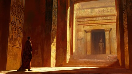 A Solitary Figure Stands Before an Ornate Temple Entrance