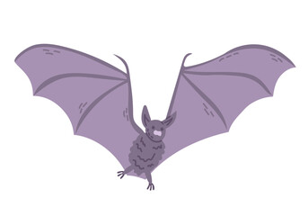 Flat hand drawn cute flying bat. Spooky animal isolated on white background. Cute design for Halloween. Good for stickers, decoration