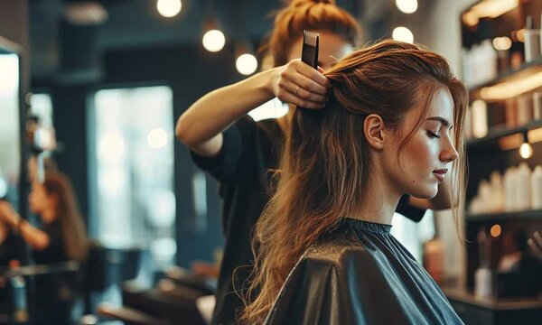 Professional Haircut and Styling in Modern Salon | Hairdresser Trims and Styles Client | Close-up Haircutting Scissors, Hair Clipper, Salon Experience | Hair Care, Beauty Treatment, Salon Service VDO