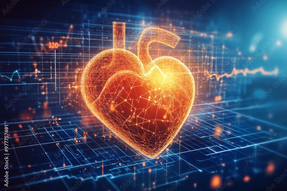 Aufkleber transparent digital heart with cardiovascular readouts and data lines displayed in a high tech medic