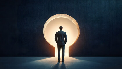 Obraz premium businessman standing in abstract keyhole