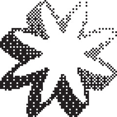 Bitmap pattern star shape. Flower halftone gradient element. Y2k graphic abstract icon. Dither noisy grunge texture.