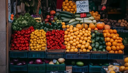 Fresh fruits and vegetables on display at an outdoor market