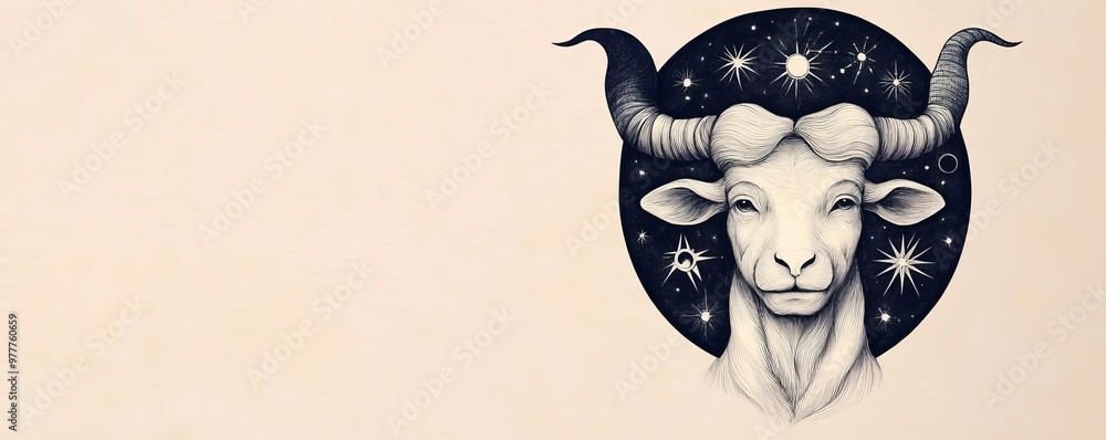 Wall mural Zodiac signs drawn with ink on handmade paper, artistic and vintage appeal