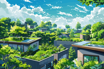 Cultivating Sustainable Urban Living with Green Rooftops and Lush Community Greenery