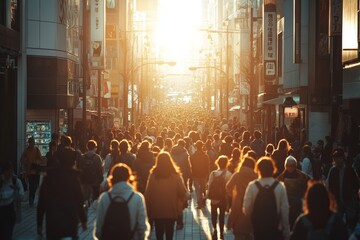 Vibrant street scene showcasing a bustling crowd of people walking through tokyo s lively streets.