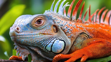 Fototapeta premium Colorful Lizard Resting in Tropical Jungle Habitat