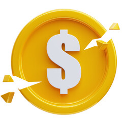 Obraz premium PNG 3D Cracked Coin Icon Isolated on a White Background