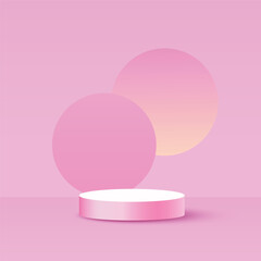 Pink Podium Display on wall background, minimal background , 3D stage podium display product , stand to show cosmetic products