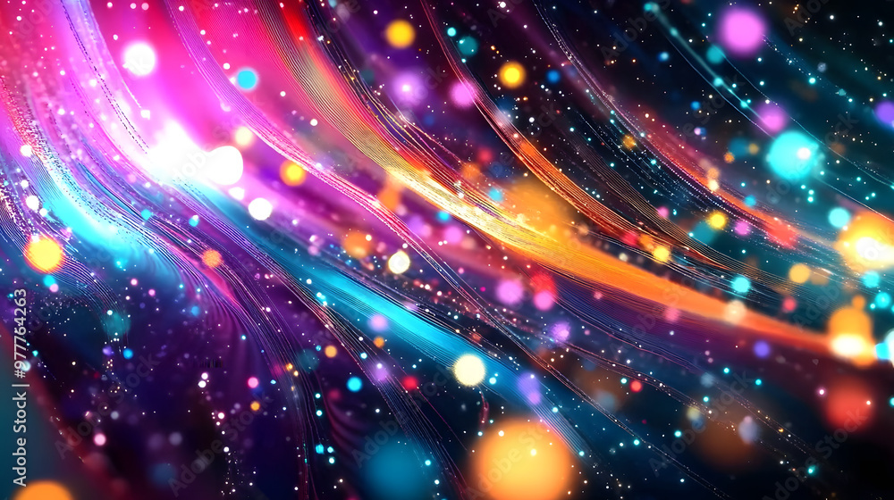 Poster abstract representation of communication signals with bright colors and lights