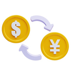 PNG 3D Dollar to Yen Icon Isolated on a White Background