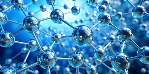Blue Atoms Connected in a Network, 3D Rendered Molecular Structure, Abstract Science Concept, Science, Chemistry, Atoms