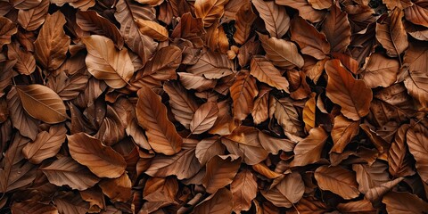 piles of brown dry tree leaves background