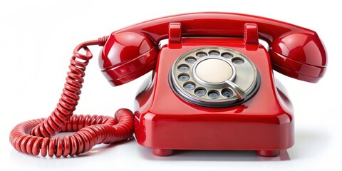 Classic Red Rotary Phone, Isolated on White Background, Red, Vintage, Communication, Telephone, Retro
