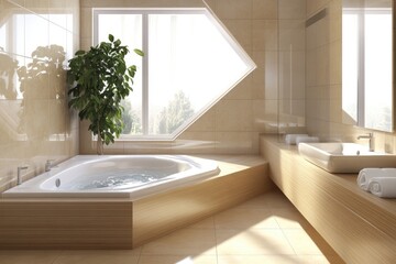 Luxurious Modern Bathroom Design with Tub, Sink, and Spacious Corner