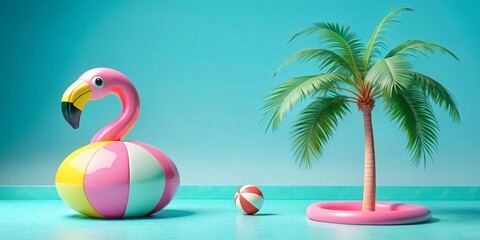 Pink Flamingo and Palm Tree in a Pool, Pool Float, Summer Fun, Summer Vacation, Tropical